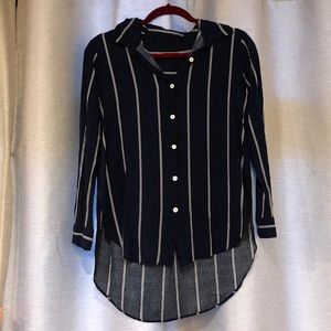 Navy Blue and White Button Down, Vertical Stripes